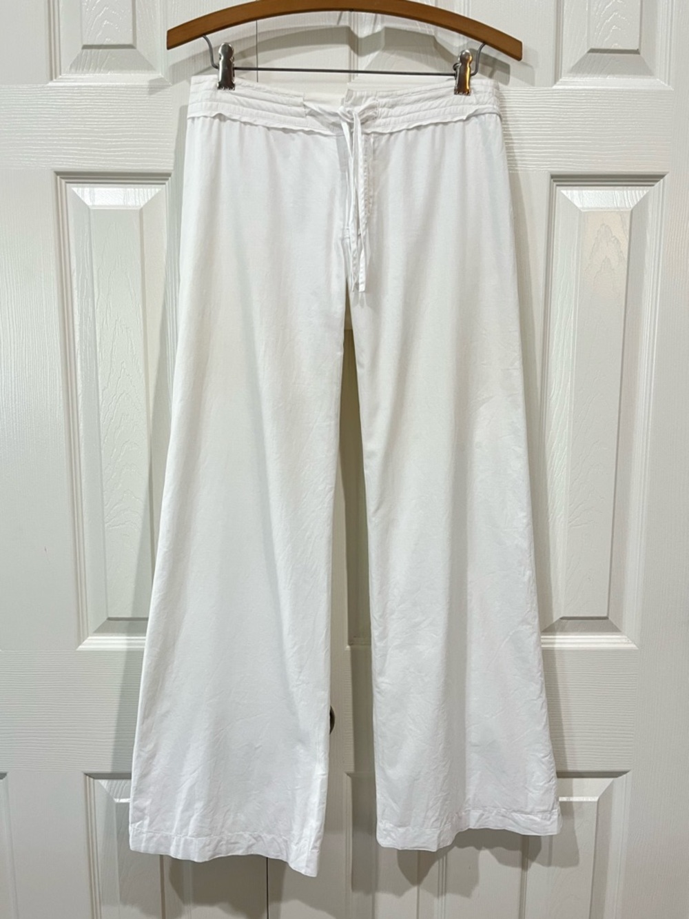 Mango Casual Wear White Drawstring Wide Leg Lightweight Cotton Pants Sz 4
